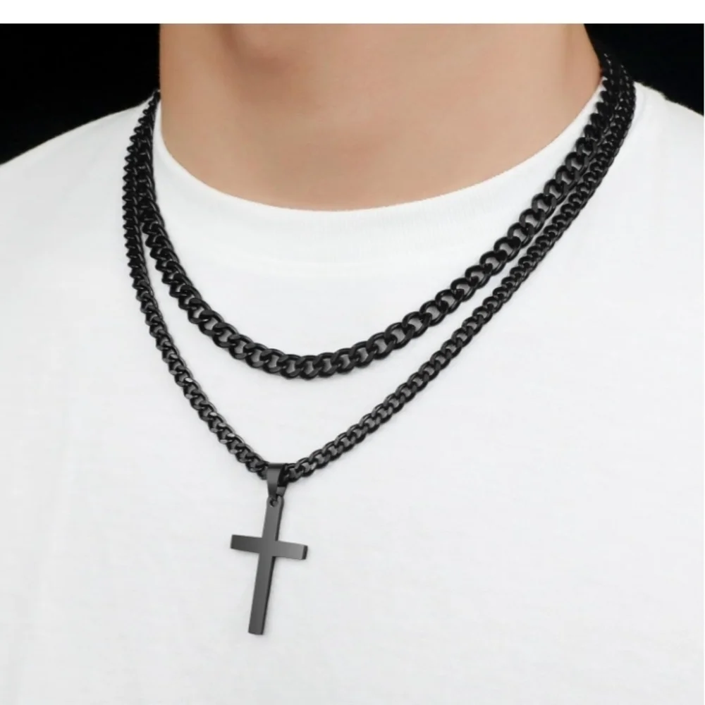 Black Cross Pendant Necklace